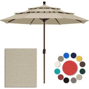 Eurmax USA 10-Year-Non-Fading 10FT 3-Tier Outdoor Patio Market Umbrella,UPF50+ UV Resistant,Heavy Duty Commercial Grade,Crank Lift Design,Windproof Vented Top for Garden,Pool,Deck,Antique Beige