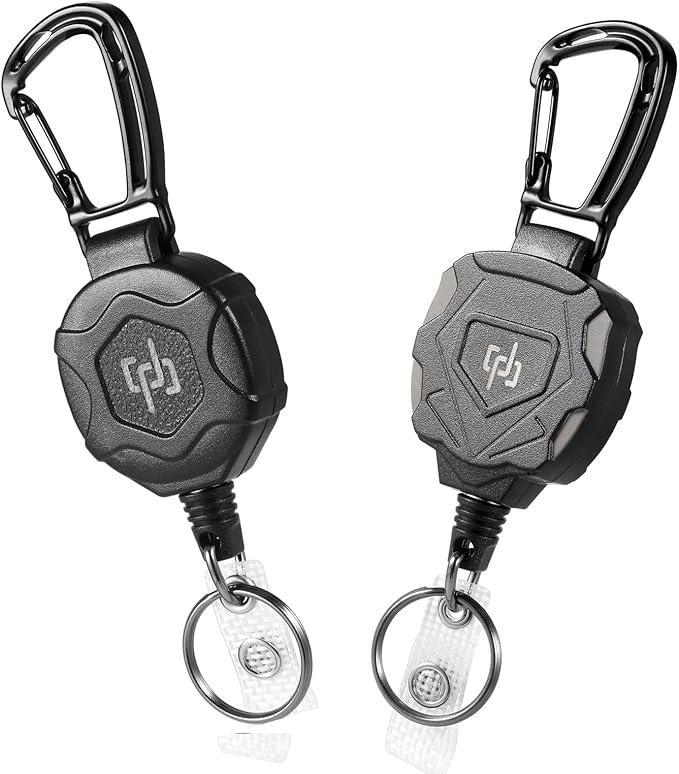 2 Pack Retractable Keychain Heavy Duty Carabiner Badge Holder, Tactical ID Badge Reel with 32” Steel Retractable Cord, 8.0 OZ