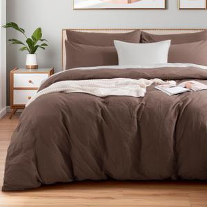 NEXHOME PRO King Duvet Cover Set, 100% Certified Organic Cotton with Washed Feel & Linen-Like Texture, Comfortable & Breathable, Home Bedding Set Dark Brown (No Comforter) (King (104"x90"))