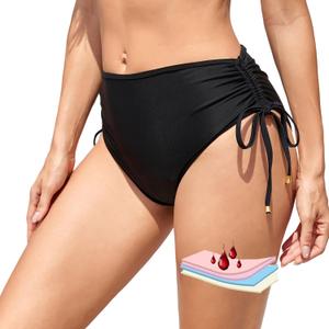 SherryDC Women Period Swimwear High Waisted Menstrual Bikini Bottoms Leakproof Swim Bottoms for Teens, Girls (X-Small, 939-black)