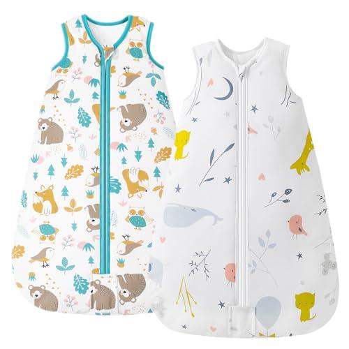 Mosebears Sleep Sack Baby Winter Wearable Blanket with 2-Way Zipper,2.5 TOG Cotton Sleep Sack Unisex (2 Pack, 6-12 Months)