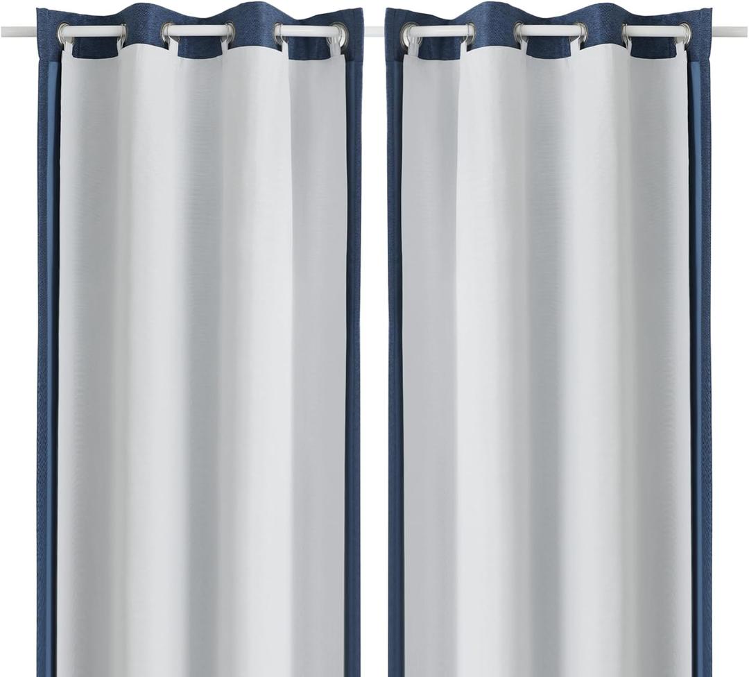 OWENIE Greyish White 100% Blackout Curtains Liner 2 Panels Set, Total Black Out Liner for 84 Inch Behind Curtains for Bedroom,Thermal Insulating Curtains for Summer Heat, 2 Pcs Each 36" Wx80 L