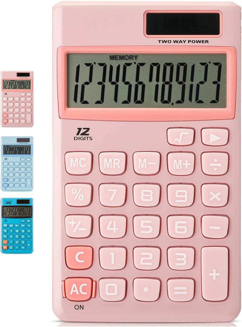 Mr. Pen - Standard Function Solar Calculator, 12 Digits, Light Pink, Pocket Size