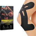 Kinesiology Tape for Knees 12 Pcs, PreCut Athletic Knee Tape for Knee Pain Relief- Brace & Elastic Supports- Waterproof & Breathable Hypoallergenic Latex-Free Tape Black