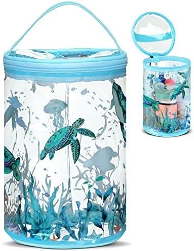 Beach Gifts Heavy Duty Clear Lotion Toiletry Bags for Travel Sunscreen Makeup Cosmetic Pouch Cylinder Bag Waterproof Portable Trip Bag with Handle Zipper(Turtle)