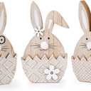 ParseBio 3 Pcs Easter Bunny Table Wooden Sign Easter Peeps Decor Spring Wood Bunnies Rabbit Ornament Farmhouse Tabletop Decoration for Easter Party Tiered Tray Mantle Desk Office Home Party