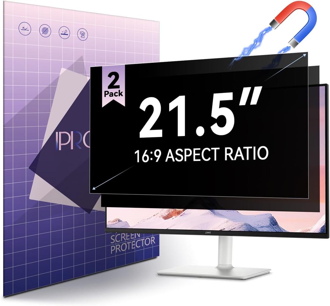 2-Pack 21.5-inch Magnetic Privacy Screen for 16:9 Computer Monitor, Snap-On Removable 21in Matte Anti Glare Blue Light Spy Filter Screen Cover Private Shield for Desktop PC [Support Curved Monitor]