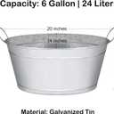 Large 6-Gallon Galvanized Tin Beverage Tub, 20x14x10 inches (Pack of 2)