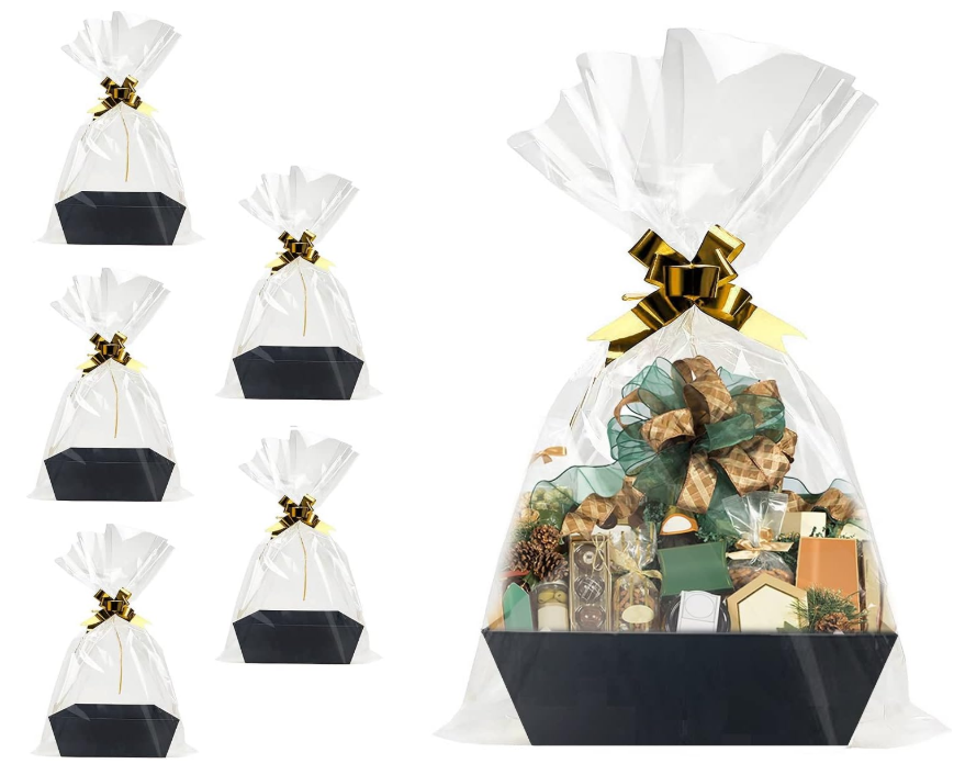funsky Baskets For Gifts Empty, 5 Pk Black Empty Gift Baskets To Fill, Sturdy Cardboard Tray With Handles, Large Gift Baskets Empty Bulk For Beautiful Gifts, Christmas, Easter, Halloween
