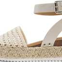 Soda Topic Open Toe Buckle Ankle Strap Espadrilles Flatform Wedge Casual Sandal (9.5, Braided Ivory)