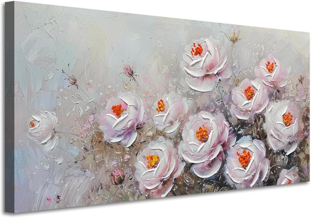 Acocifi Large Botanical Wall Art Canvas 40"x20" Floral Painting Wall Decor, Vintage Bloosom Flower Landscape Picture Impression, Textured Artwork Framed for Living Room Bedroom Dining Room Home Office