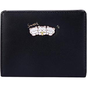Sunwel Fashion Cute Zipper Wallets Kawaii Cat Wallet Small Kitten Credit Card Change ID Window for Women Girls (BLACK)