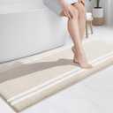 PURRUGS Bathroom Rug Non-Slip Machine Washable 24" x 60", Super Absorbent and Quick Dry Shaggy Microfiber Bath Mat, Extra Soft and Plush Bath Rug for Bathtub, Shower, and Sink, Beige