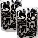 LumaBase Battery Operated LED Glass Candles with Flickering Flame, Black Baroque Swirl - Set of 2