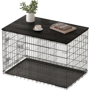 Piskyet Dog Crate Topper Wood Countertop for 48 42 36 30 24 inch Dog Cage, Dog Crate Cover,Dog Kennel Topper(Crate Not Include) (Black, for 42 Inch Crate)