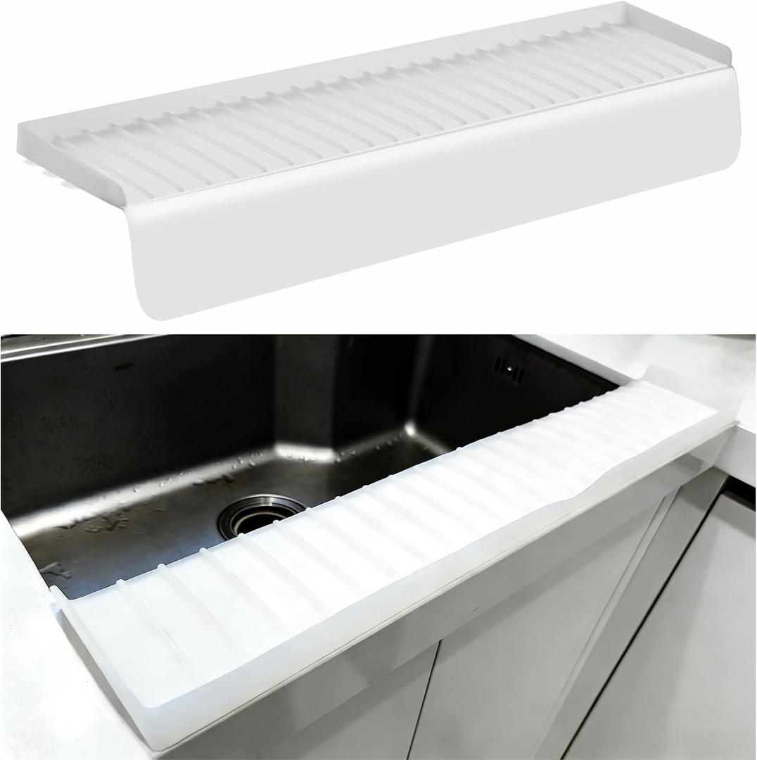 Sink Edge Protector with Suction Cup, 24" x 4", Silicone Sink Splash Guard for Kitchen & Bathroom, Protect Countertop from Scratches, Stains, for Stainless Steel Granite Quartz