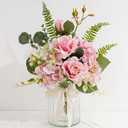 LUEUR Fake Flowers with Vase  Artificial Pink Dahlia & Hydrangea Arrangement, Spring Floral Centerpiece for Coffee Table, Dining Room, Living Room & Farmhouse Home Decor