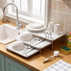 3 Pcs Nesting Stone Drying Mat for Kitchen Counter, Diatomaceous Dish Stone Drying Mats Quick for Kitchen Counter, Non Slip Feet, Heat Resistant, Nesting Stackable Design(Marble,White)