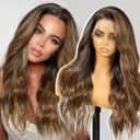 Ombre Brown Synthetic Lace Front Wig,136 Long Loose Wavy HD Lace Glueless Wigs for Women Natural Daily Use 26INTT4/108