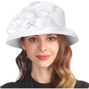 Derby Hat for Women Church Tea Party Wedding Cloche Bowler Bucket Hats (One Size, White)