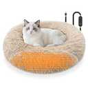 SXBSXB Heated Cat Beds for Indoor Cats and Small Dogs, 24'' Heated Pet Bed with Timer and Temp Adjustable, Cozy Fluffy Round Calming Pet Beds Removable Washable Cover USB Electric Warm Cat Bed- Camel