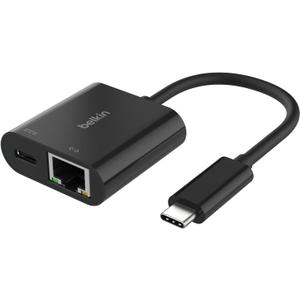 Belkin Connect USB-C to Ethernet + Charge Adapter 100W w/Gigabit Ethernet Port and USB-C Port - 10/100/1000 Mbps for Fast Internet Connection - Compatible with iPhone 16, Samsung Galaxy S25, & More