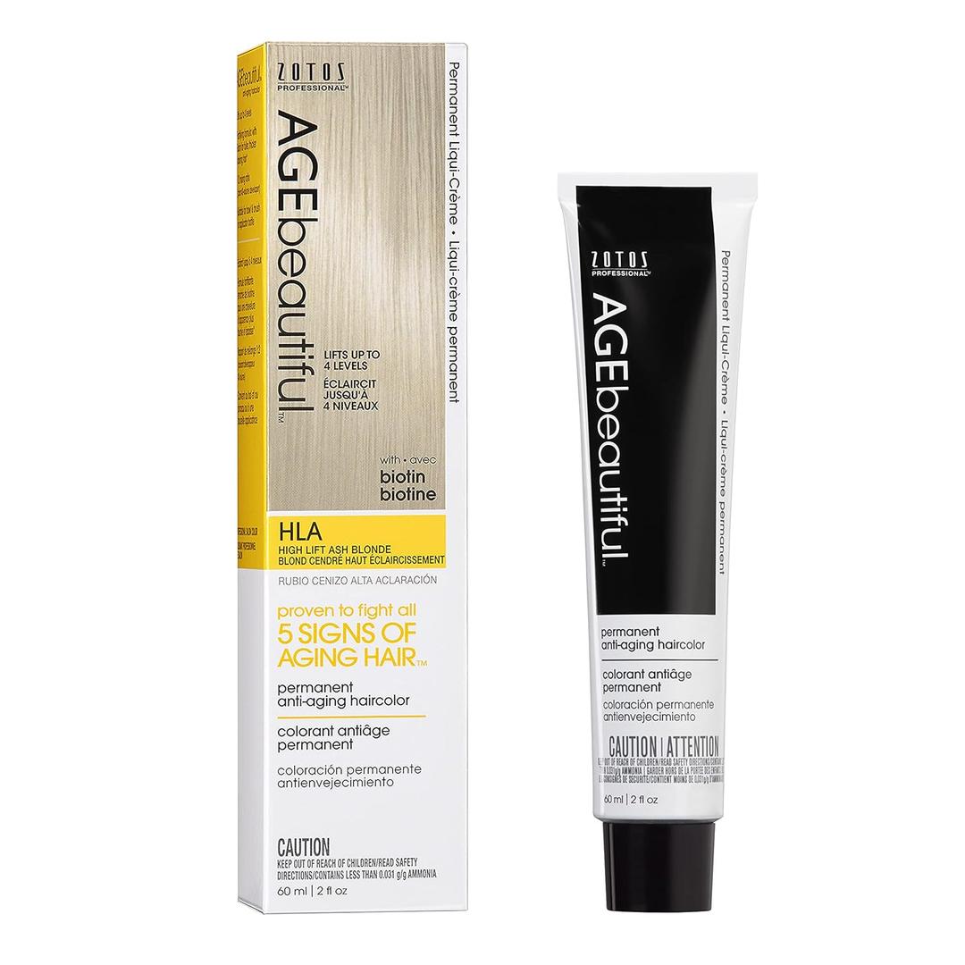 AGE beautiful Permanent Hair Color Dye Liqui Creme | 100% Gray Coverage | Anti-Aging Haircolor | Biotin for Thicker, Fuller Hair | Professional Salon Coloring (HLA High Lift Ash Blonde)