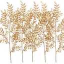 PASYOU Fake Leaves Plants for Christmas Decor, Gold Artificial Shrubs Grass Foliage Plastic Bulk Leaf Indoor Outdoor Home Garden Party Hotel Verandah Wedding Event Faux DIY Decoration - Golden 5 Pack