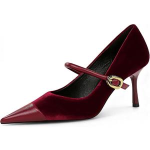 baobeijiadao Womens Pointed Toe Heeled Pumps Slip On Stiletto Heels Single-Strap Wedding Evening Dressy Shoes (Red, Size US 12)