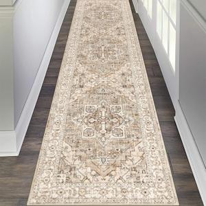 Pauwer Hallway Runner Rug 2x8 Washable Rugs Runner Non Slip Carpet Runner Boho Farmhouse Vintage Throw Area Rugs Floor for Kitchen Entryway Laundry Room Bedroom Bathroom, Beige Brown