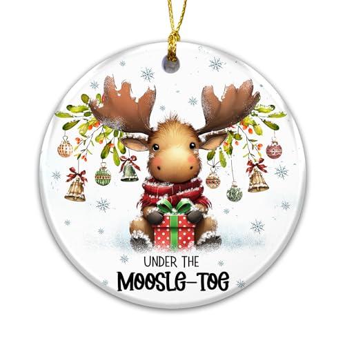 Moose Ornament - Under The Moosle-Toe Christmas Ornament – Cute Moose Ceramic Holiday Decoration with Present & Mistletoe, Moose Lover Gift, Farmhouse Rustic Tree Décor Keepsake 2025
