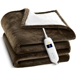Medical king Heated Blanket, Machine Washable Extremely Soft & Comfortable Electric Blanket Throw Fast Heating with Hand Controller 10 Heating Settings & auto Shut-Off (Brown, 50 x 60)