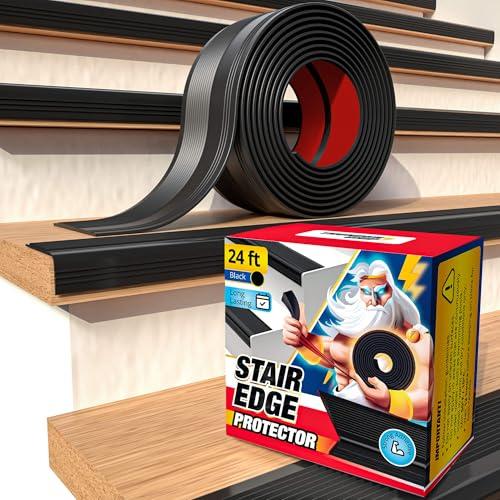Stair Edge Protector 24 Ft - Black Rubber Edge Trim for Steps - Stair Nose Molding - Rubber Nose Trim - Fit for Indoor and Outdoor - Non Slip and Waterproof