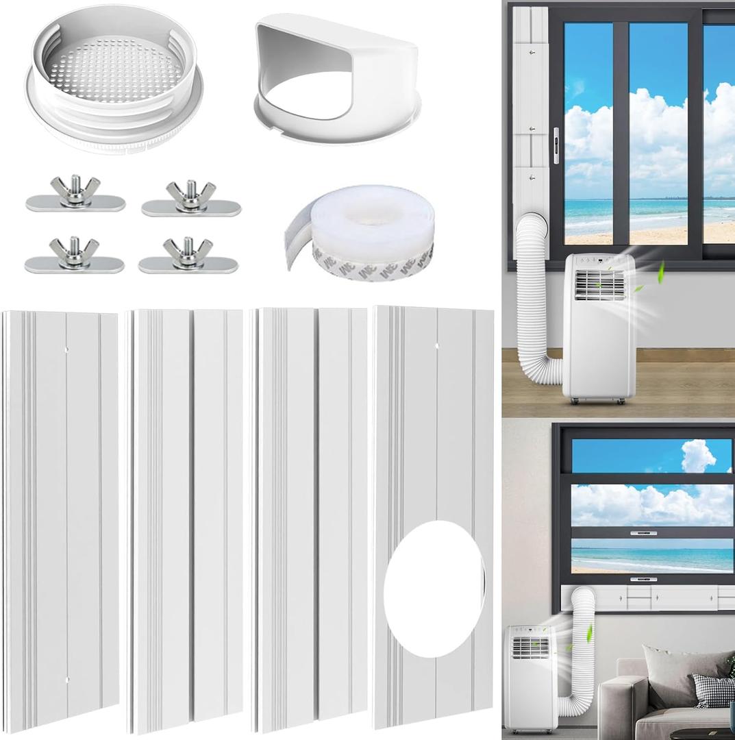 Portable Air Conditioner Window Kit with Universal Coupler Fit for 5.1"/5.9" Exhaust Hose, Mobile A/C Window Vent Seal Kit with 4 Adjustable Seal Plates for Vertical/Horizontal Sliding Window