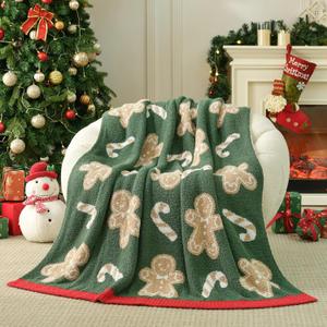 Snuggle Sac Christmas Blanket Green Gingerbread Man Throw Blanket 50x60 inches, Ultra Soft Cozy Throw Blanket for Couch, Sofa and Bed for Christmas