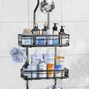 OMAIRA Shower Caddy Hanging Over the Shower Head - Rustproof Shower Organizer Hanging with Soap Scrub Holder, Non-Slip Stainless Steel Bathroom Storage Rack & Shelves, No Drilling, Black