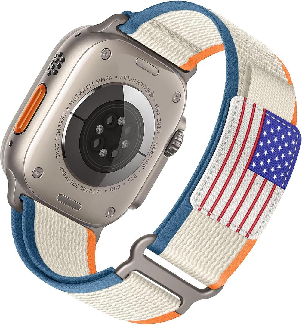 Trail Loop Nylon Band - Compatible with Apple Watch Ultra 3/2/1 Series 11/10/9/8/7/6/SE/5/4/3 Men Women,Rugged Elastic Fabric Sport Strap for iWatch Bands 49mm 46mm 45mm 44mm 42mm 41mm 40mm 38mm (10-Orange/Beige Star)