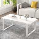EXCEFUR Small Coffee Table, Modern Minimalist Wood and Metal Center Table for Living Room, Rustic Cocktail Tea Table for Office, White Oak, 44 Inch