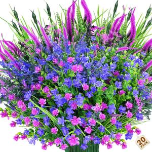 Artificial Plants Outdoor, 20PCS Artificial Flowers, UV Resistant Fake Flowers, Faux Flowers for Outdoor Planters for Front Porch Pot Decor (Color19)