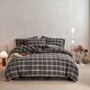 Queen Vintage Buffalo Plaid Duvet Cover Set with Grid Pattern- Double Gauze Cotton Duvet Cover- Soft Plaid Duvet Protector Boho Bedding Set Gingham Comforter Cover (Dark Grey and Light Gray), Size: Queen(90"x90")