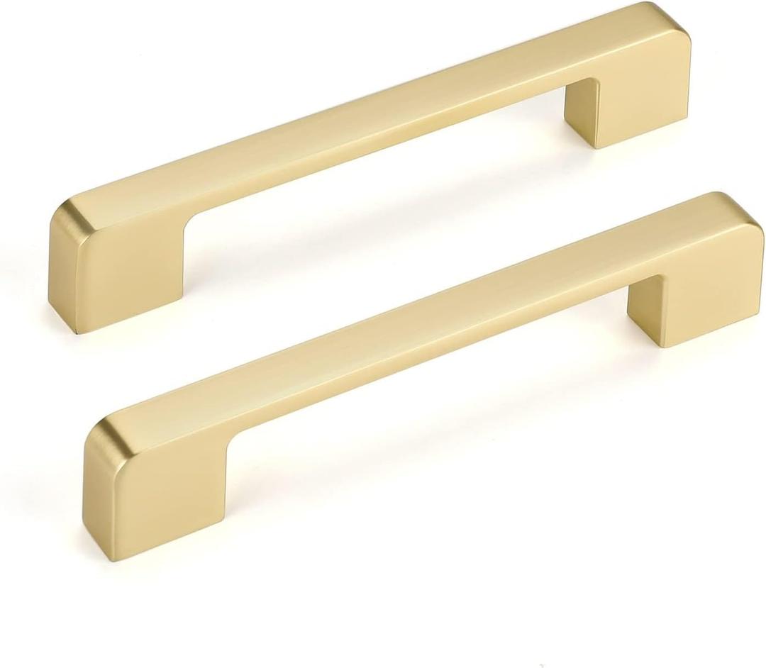 10 Pack 5 Inch Brushed Gold Cabinet Pulls Gold Cabinet Handles - Brass Dresser Drawer Pulls for Kitchen Cabinet Hardware Zinc Alloy Handles (5 inch (128mm) hole center)