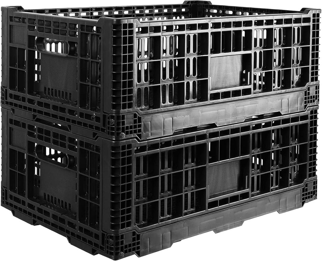 Collapsible Storage Bin Containe52 Liter Transferheavy duty plastic storage box,milk crates heavy duty Transit storage of various items black (2)