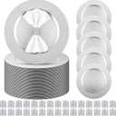 Tanlade 100 Pcs Charger Plates Set Bulk Include 50 Plastic Plate Chargers and 50 Napkin Rings 13" Round for Dinner Table Setting Wedding Baby Shower Decoration(Silver), Simple Style