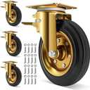 WBD WEIBIDA 8 In Heavy Duty Plate Casters Set of 4, 3200 Lbs Industrial Rubber Wheels for Cart Furniture and Workbench,Outdoor Castors Dual Locking Replacement (4 Brakes, Free Spanner)