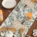 2 x Artoid Mode Orange Pumpkins Eucalyptus Leaves Fall Table Runner, Autumn Thanksgiving Kitchen Dining Table Decoration for Home Party Decor 13x36 Inch