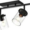 BONLICHT Ceiling Spotlights Track Lighting Kit 4 Light Bathroom Vanity Lighting Black Modern Multi-Directional Ceiling Mount Fixture Industrial Farmhouse Sconces Wall Mount Lamp with Clear Glass Shade