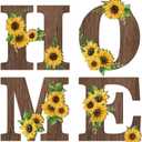 Geetery 4 Pcs Sunflower Home Wooden Wall Decor Rustic Farmhouse Letters, 3.94 inches x 5.12 inches