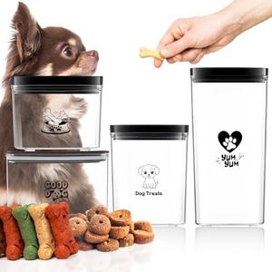 Acellegic Set of 4 Dog Treat Containers, 1.6l & 1l & 0.65l & 0.5l Plastic Airtight Dog Treat Jars with Lids, Pet Food Storage Container, Pet Treats Holder, Keeps Food Fresh