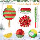 Gemscream 18 Inch Large Round Red and Green Piñata Kit with Stick Blindfold and Confetti Glitter Blank DIY Piñata for Birthday Party Game Wedding Carnival Party Supplies