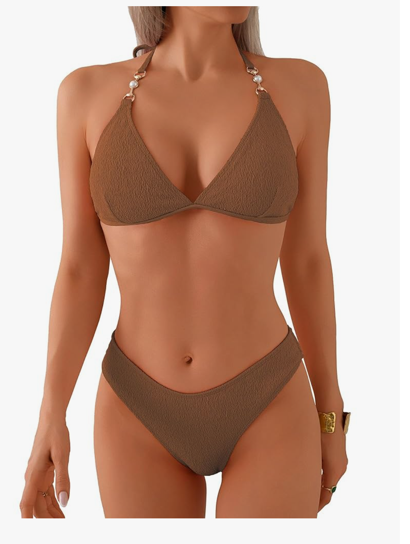 swimall Women's Triangle Bikini Set Cheeky High Cut Sexy Two Piece Swimsuit Cute Halter Bathing Suit,M